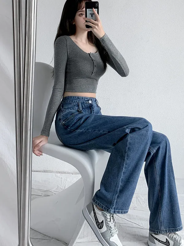 4 Colors High Waisted Jean Pants Bottoms