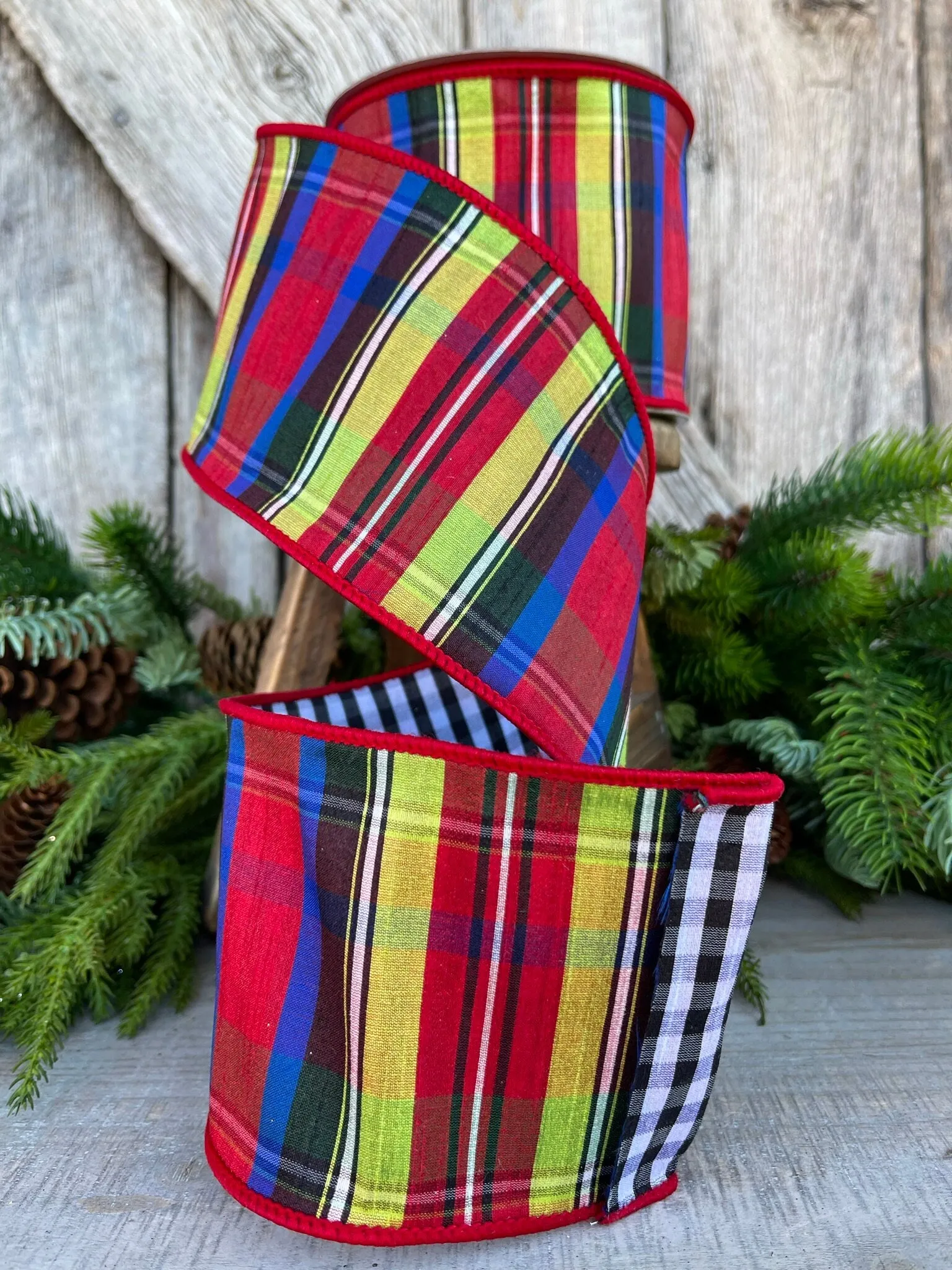 4" Nutcracker plaid ribbon, Christmas ribbon