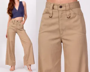 70s High Waisted Khaki Twill Flared Pants - Extra Small, 24"