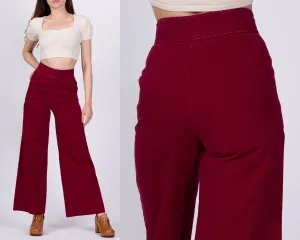 70s Wine Red High Waist Flared Cotton Twill Pants - Extra Small, 23"