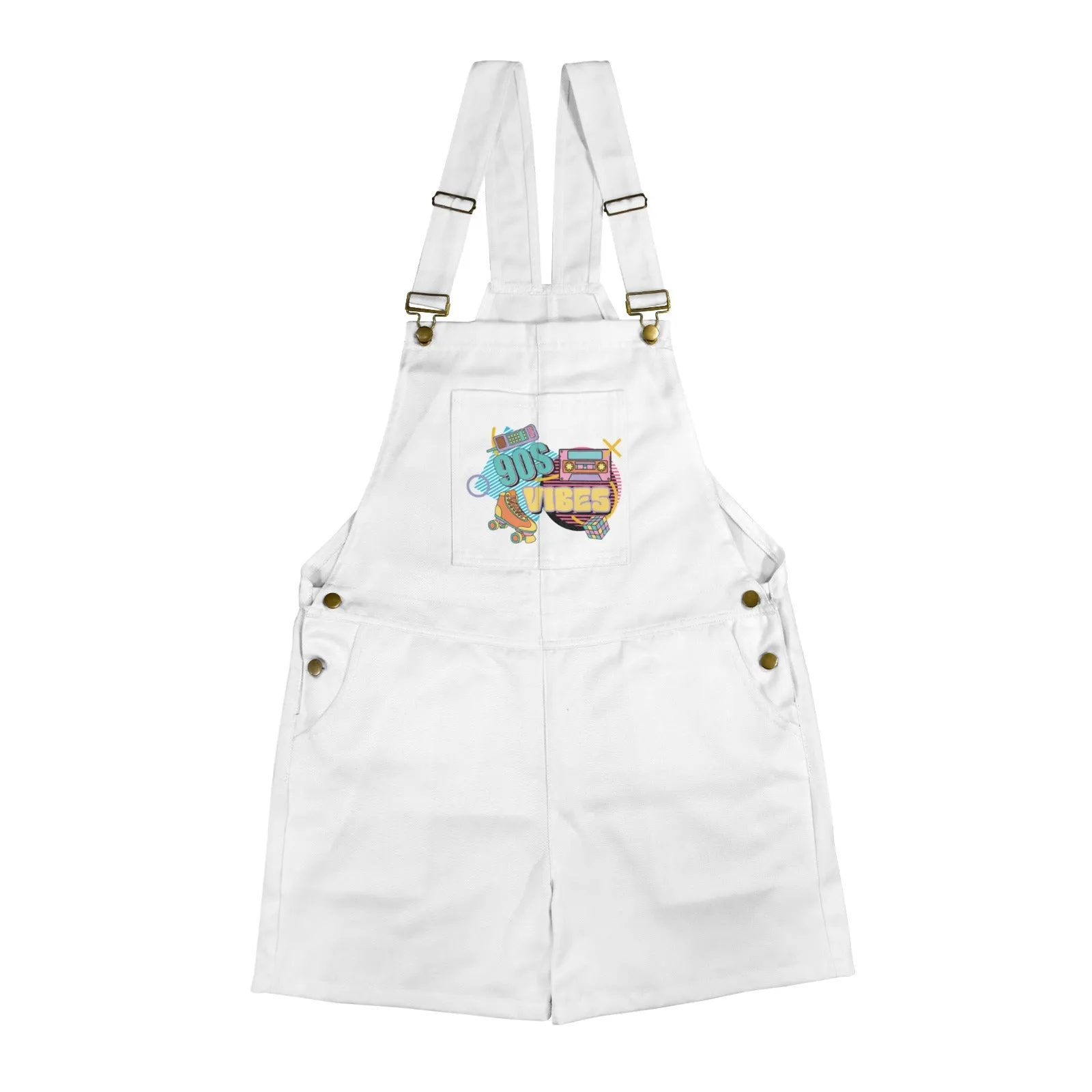 90's Vibes White Unisex Shorts Suspender Jumpsuit