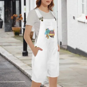 90's Vibes White Unisex Shorts Suspender Jumpsuit