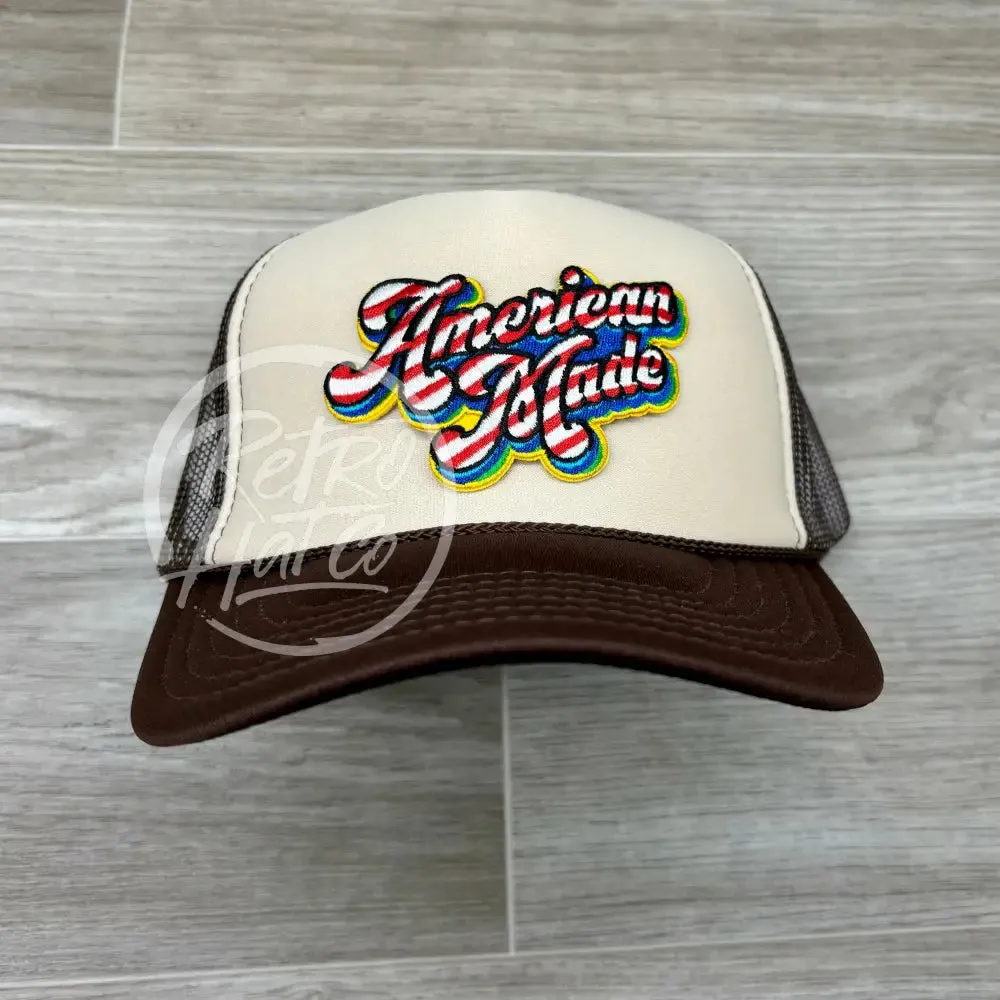 American Made Patch on Brown/Beige Meshback Trucker Hat