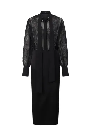 ARETHA BLACK SILK MIXED LACE SHIRT AND PENCIL SKIRT