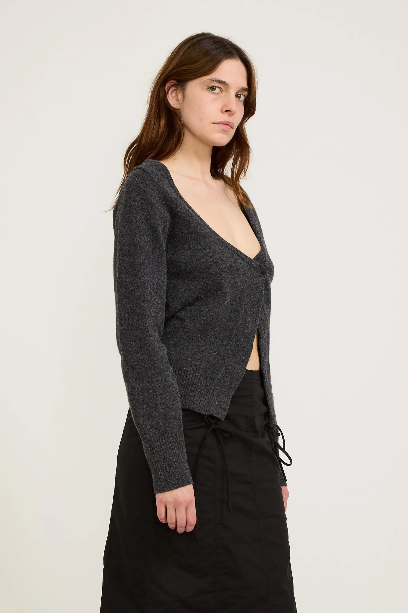 Asymmetric Knit Cardi Charcoal