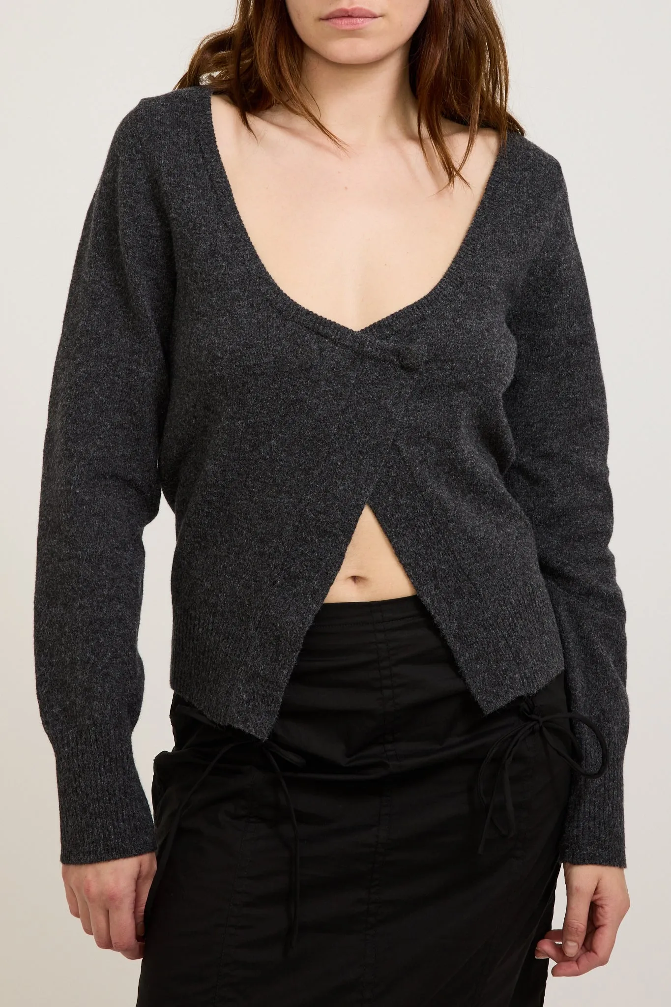 Asymmetric Knit Cardi Charcoal