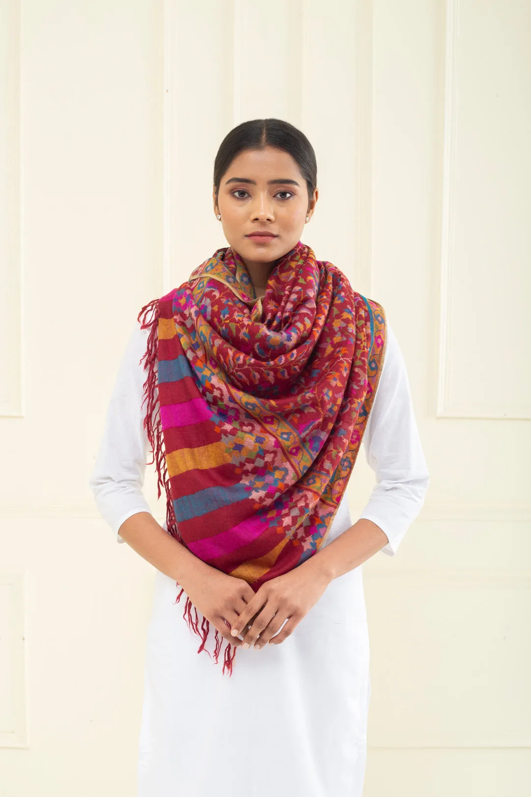 Azaria Barn Red Kani Jamavar Pashmina Stole