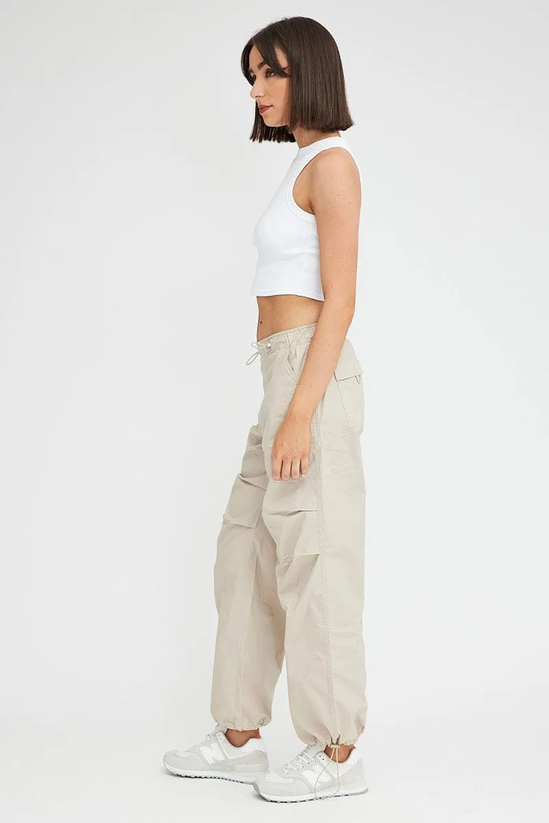 Beige Parachute Pants Cargo