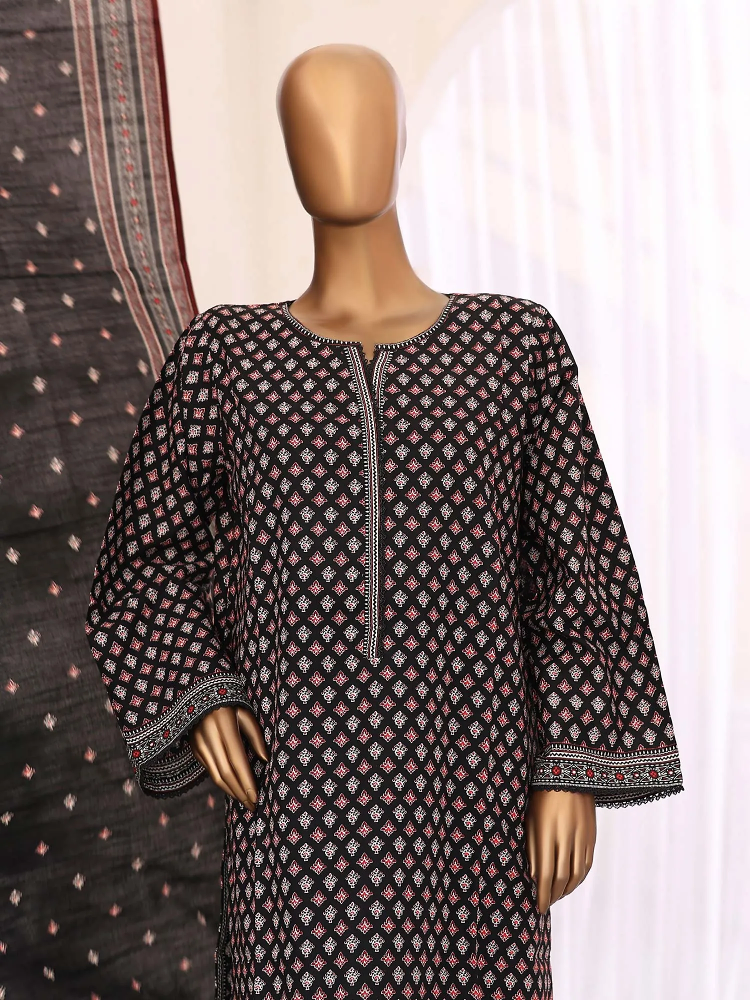 Bin Saeed Winter Khaddar Black 3-Piece Suit