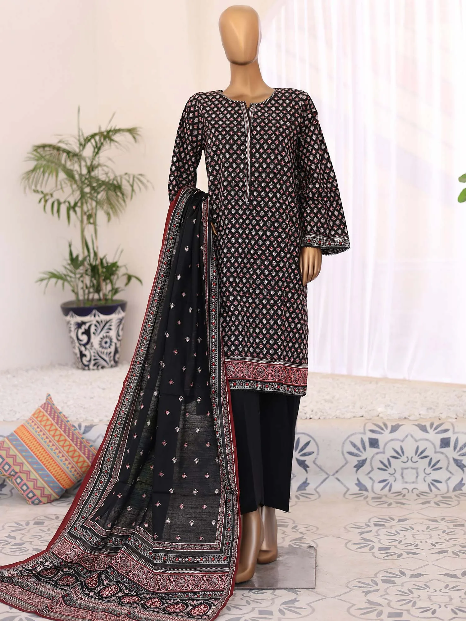 Bin Saeed Winter Khaddar Black 3-Piece Suit