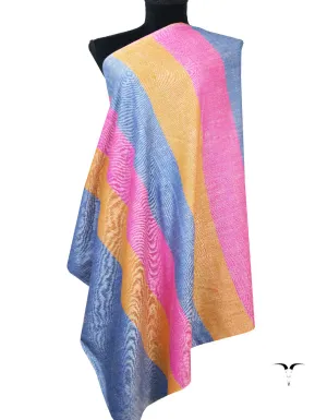 Blue, Pink & Orange Striped Pashmina Shawl 7024