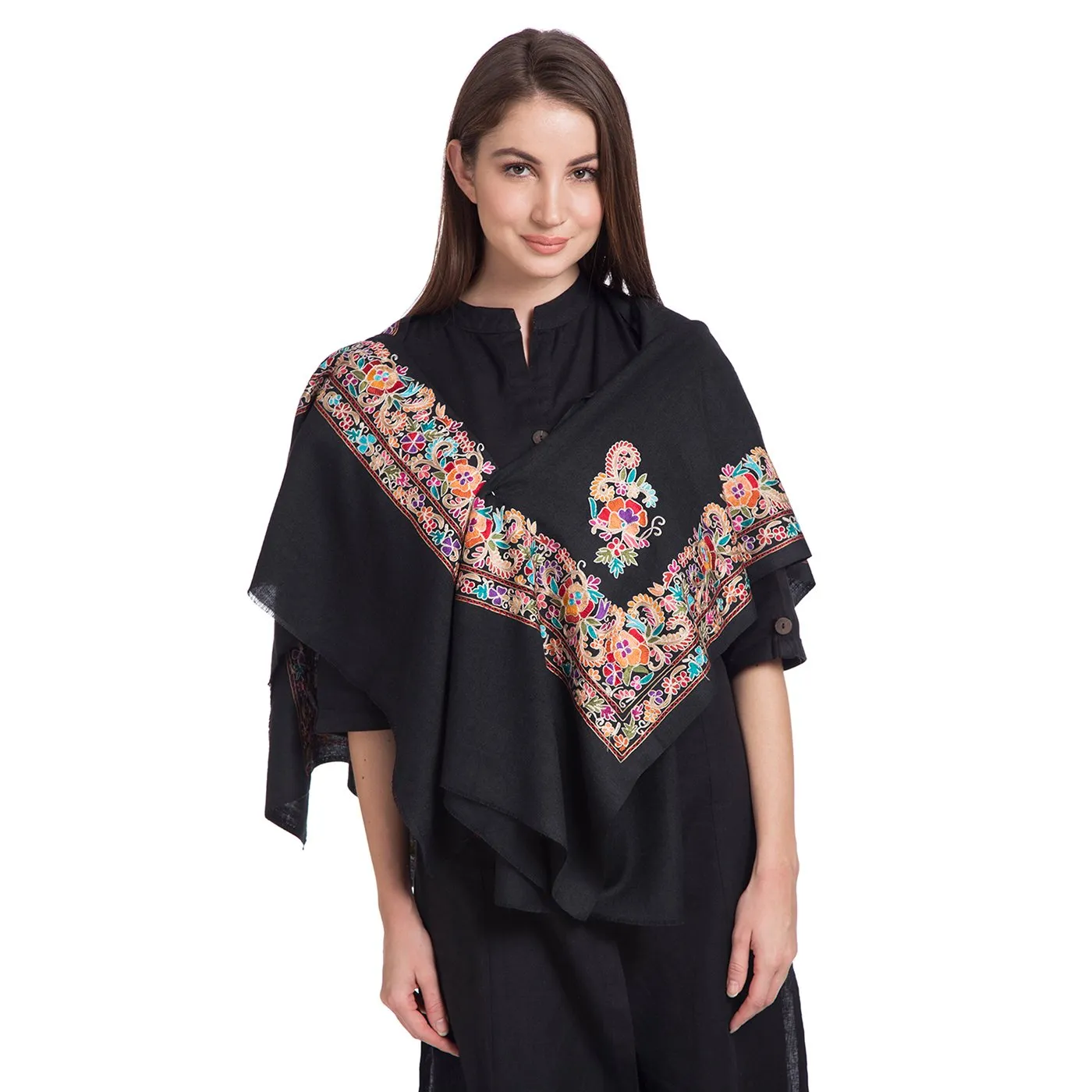 Border Ruby Embroidered Shawl