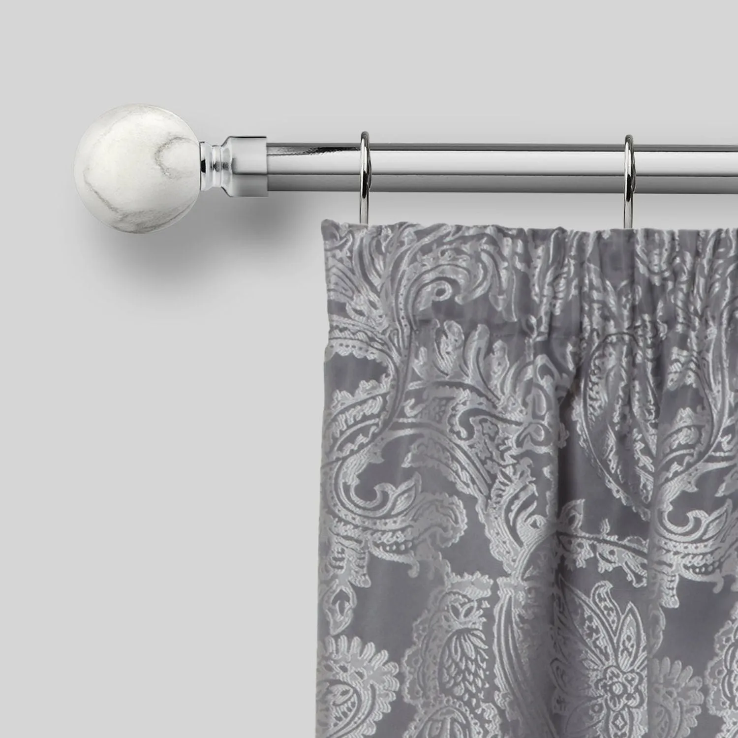 Brushed Silver Marble Extendable Curtain Pole with Rings