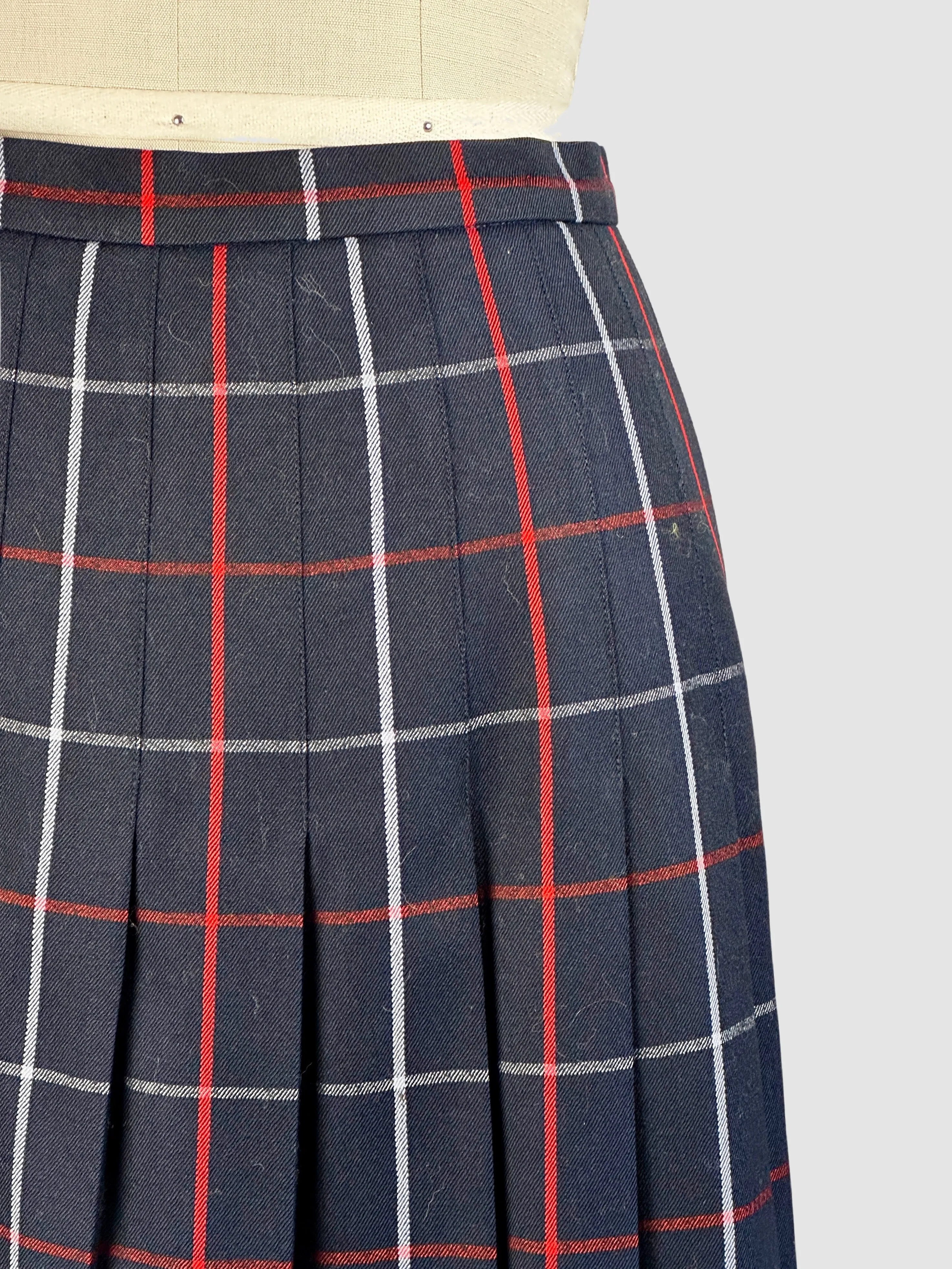 BURBERRYS 80s Midi Pleated Plaid Skirt • Medium