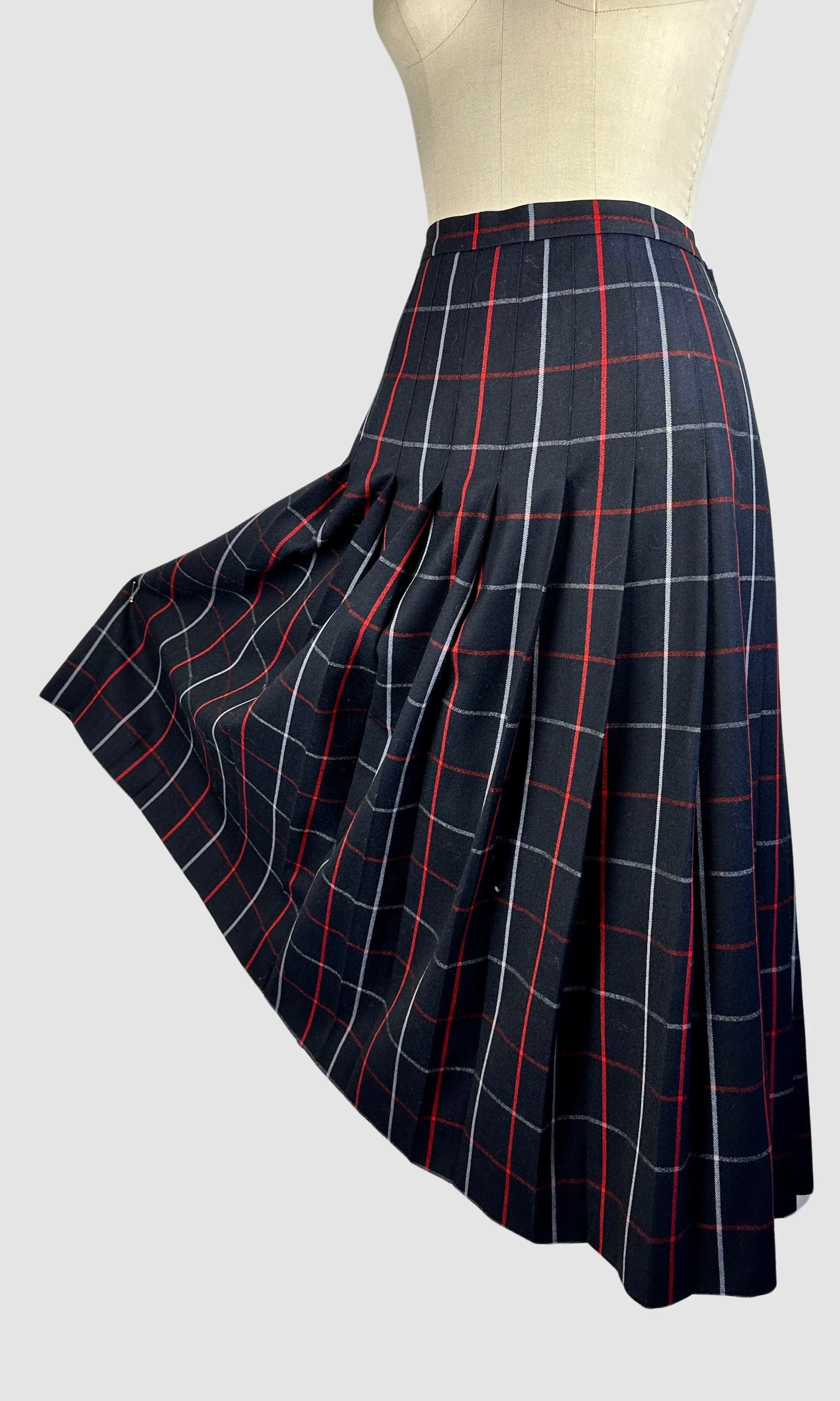 BURBERRYS 80s Midi Pleated Plaid Skirt • Medium