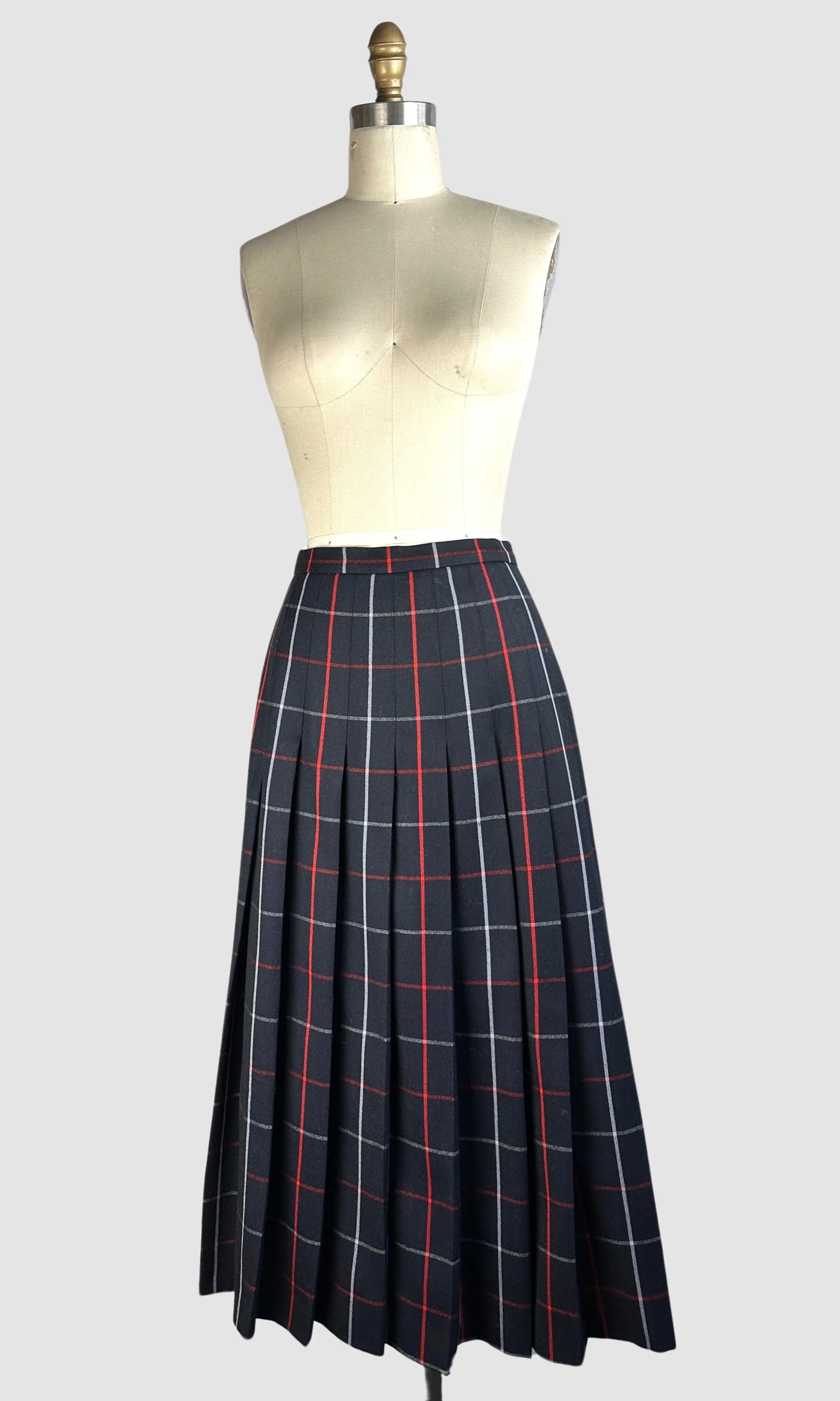 BURBERRYS 80s Midi Pleated Plaid Skirt • Medium