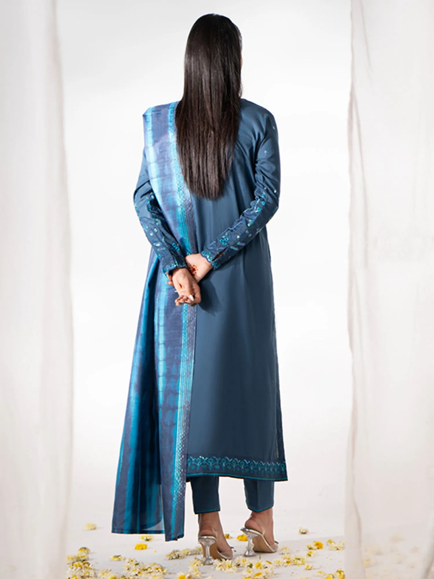 Casual Lite "Gul Posh" Embroidered Cotton Suit - Blue