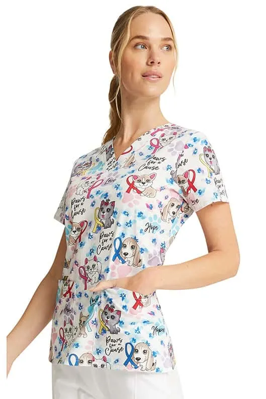 Cherokee Women's V-Neck Print Scrub Top | Paws For A Cause