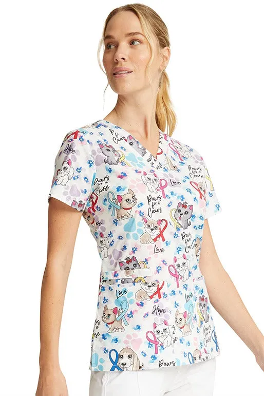 Cherokee Women's V-Neck Print Scrub Top | Paws For A Cause