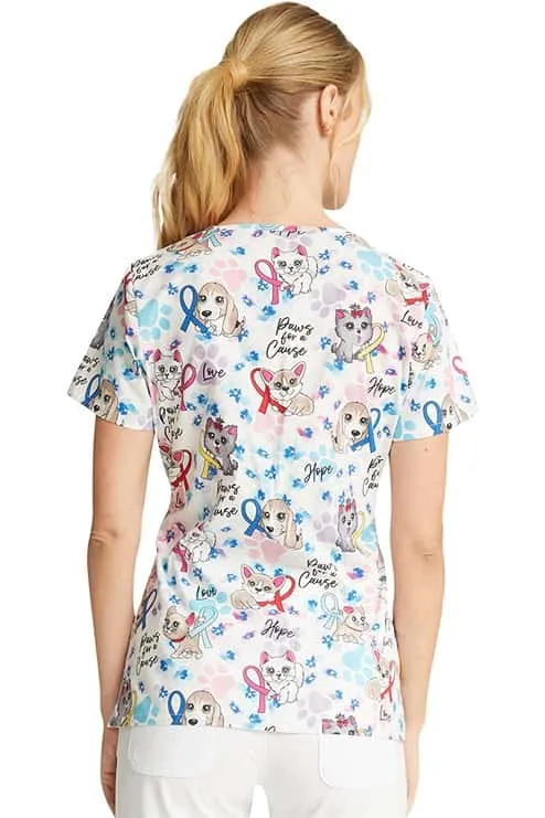 Cherokee Women's V-Neck Print Scrub Top | Paws For A Cause