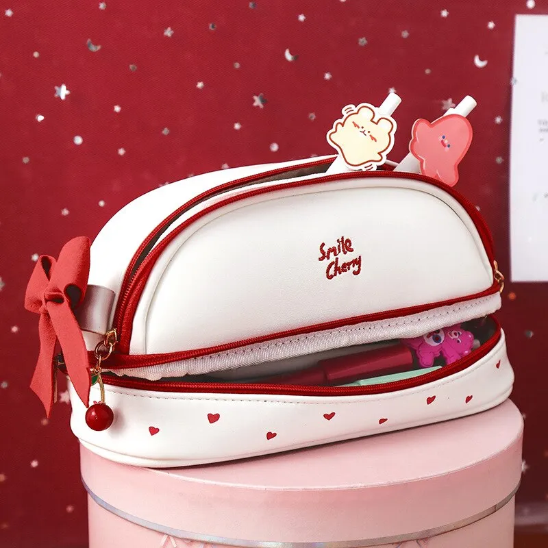 Cherry PU Kawaii Cherry Bear Pencil Case