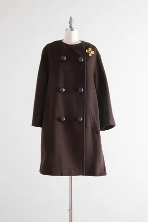 Chic 1960's Dan Millstein Dark Chocolate Brown Cashmere Coat / ML