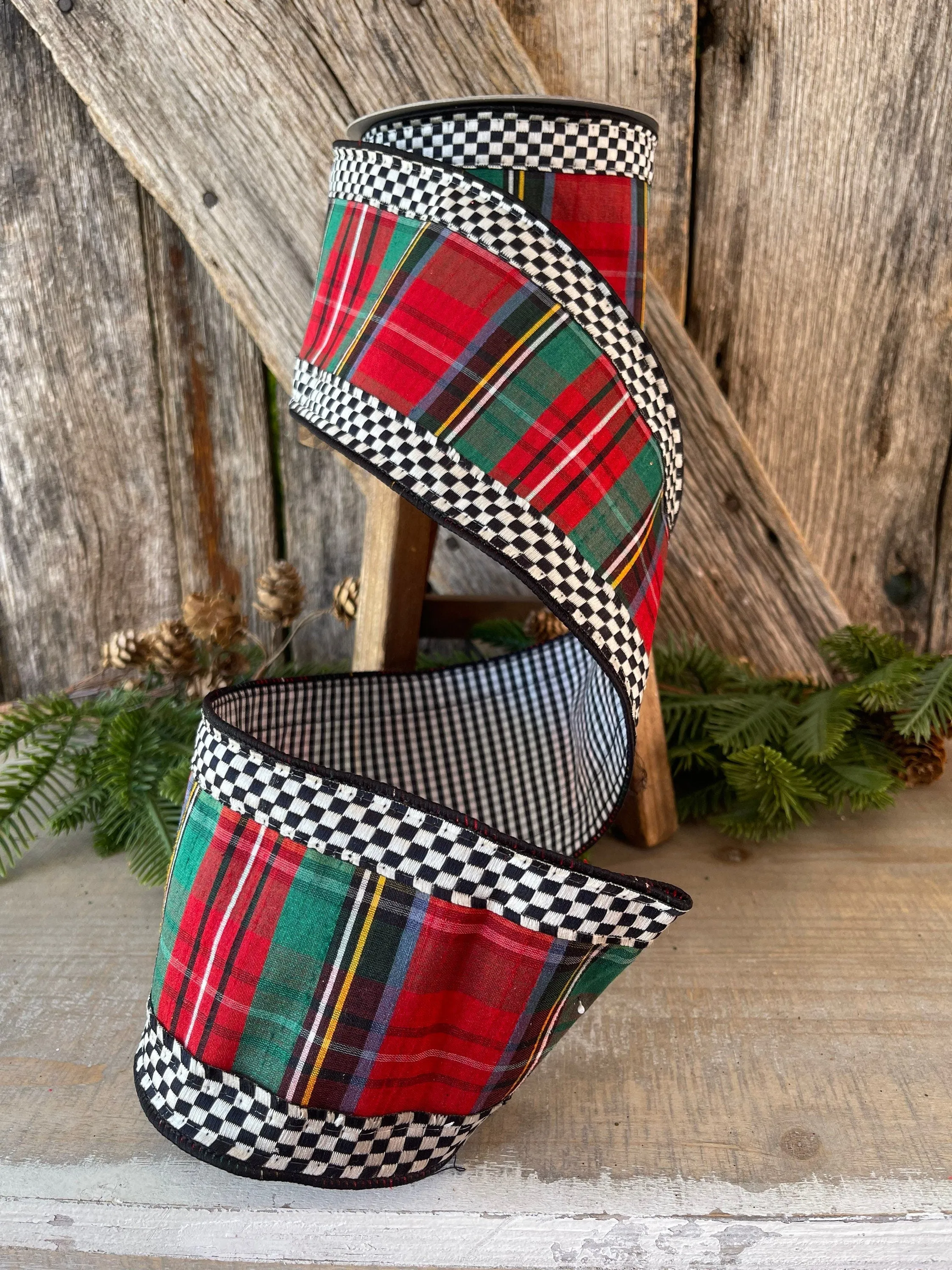 Christmas Plaid mini check plaid, Farrisilk ribbon