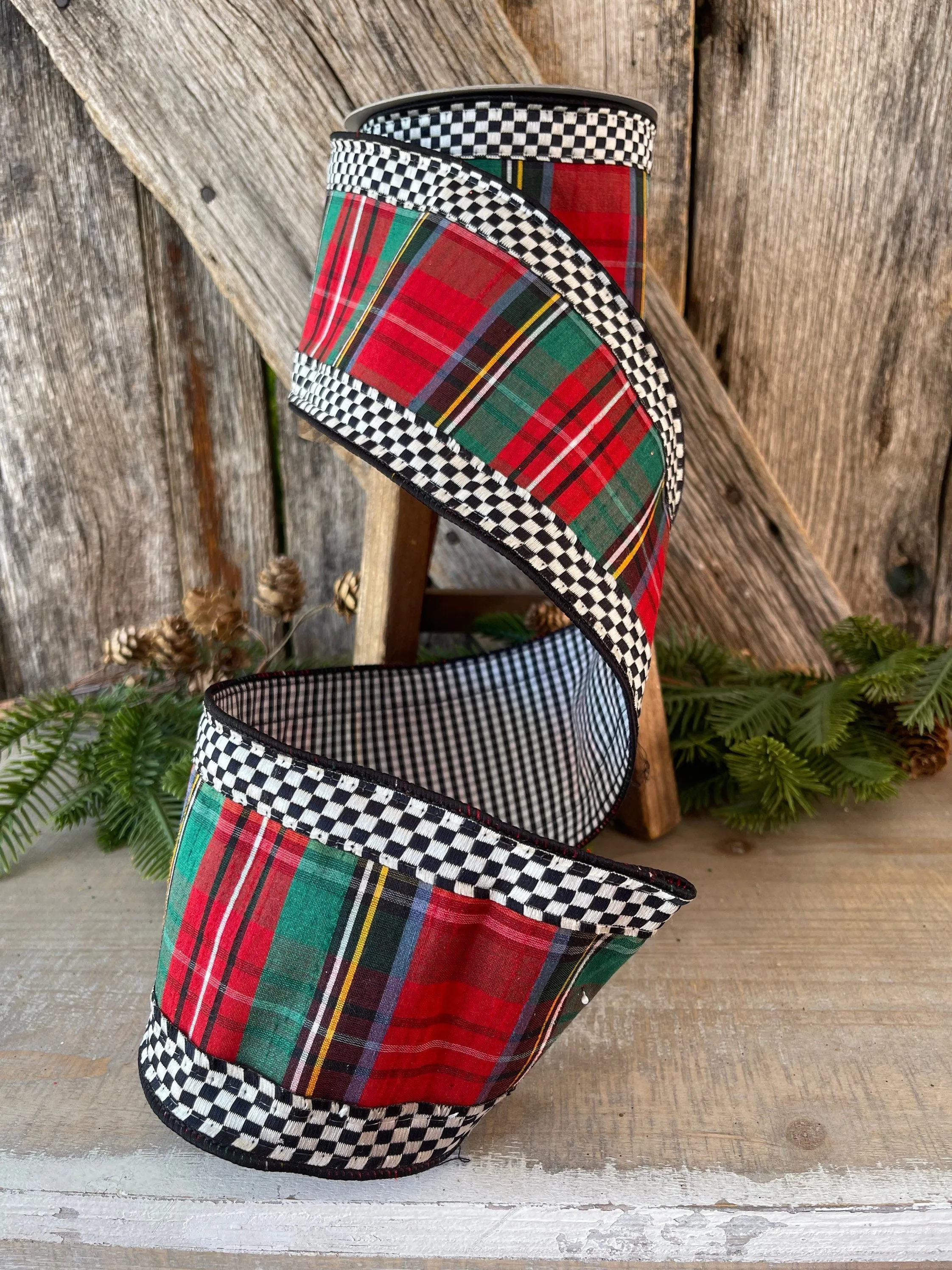 Christmas Plaid mini check plaid, Farrisilk ribbon