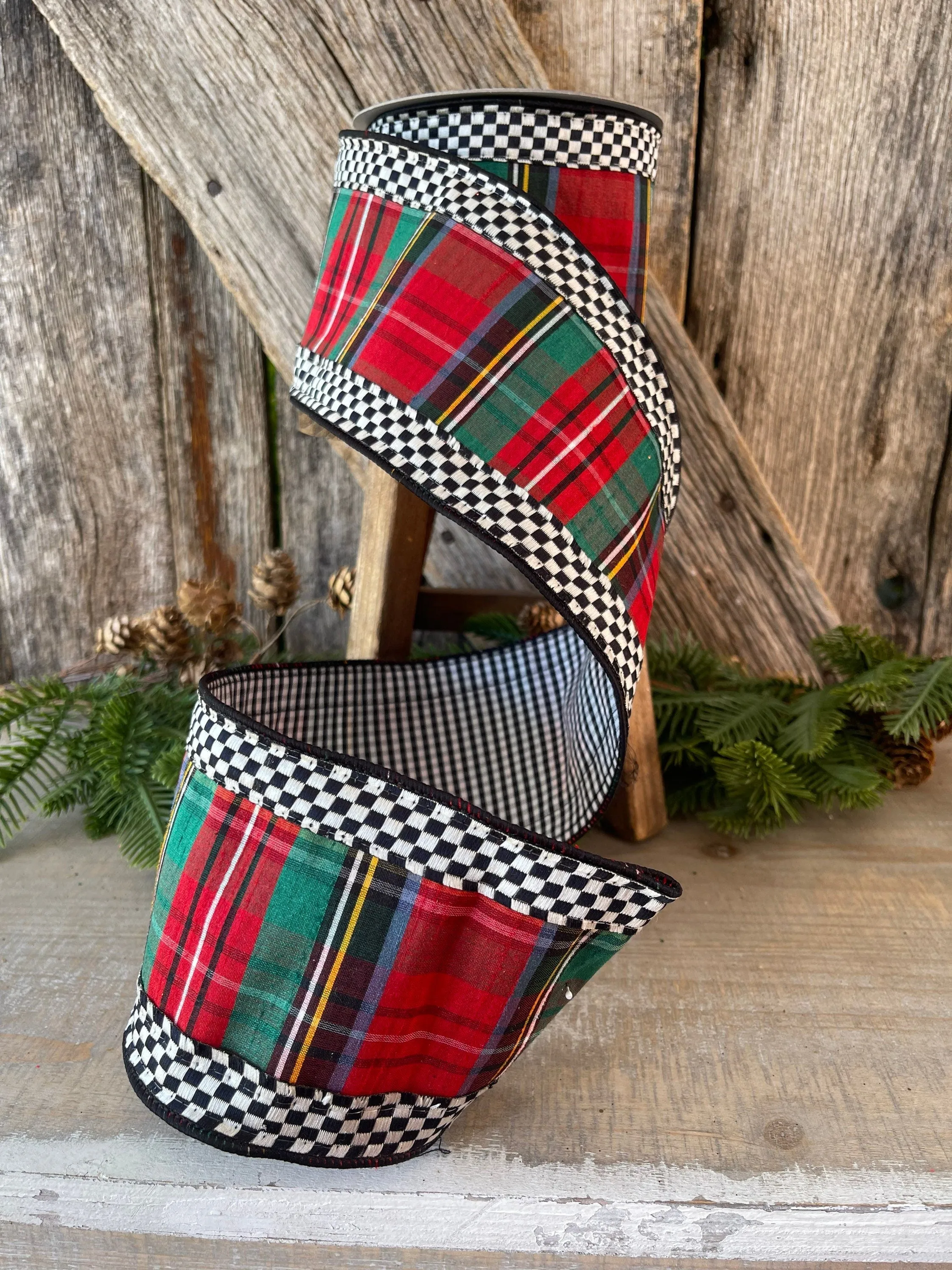 Christmas Plaid mini check plaid, Farrisilk ribbon