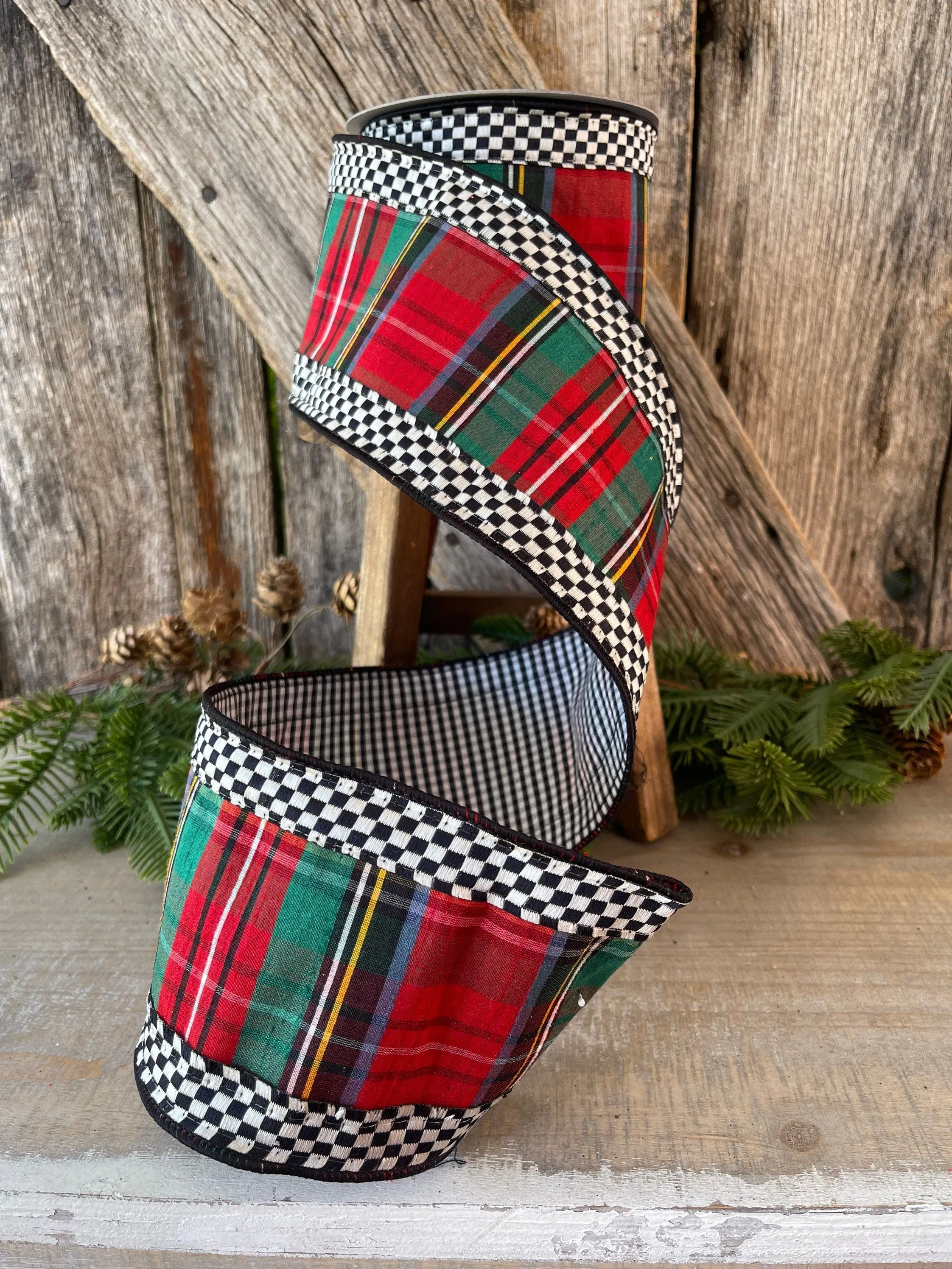 Christmas Plaid mini check plaid, Farrisilk ribbon