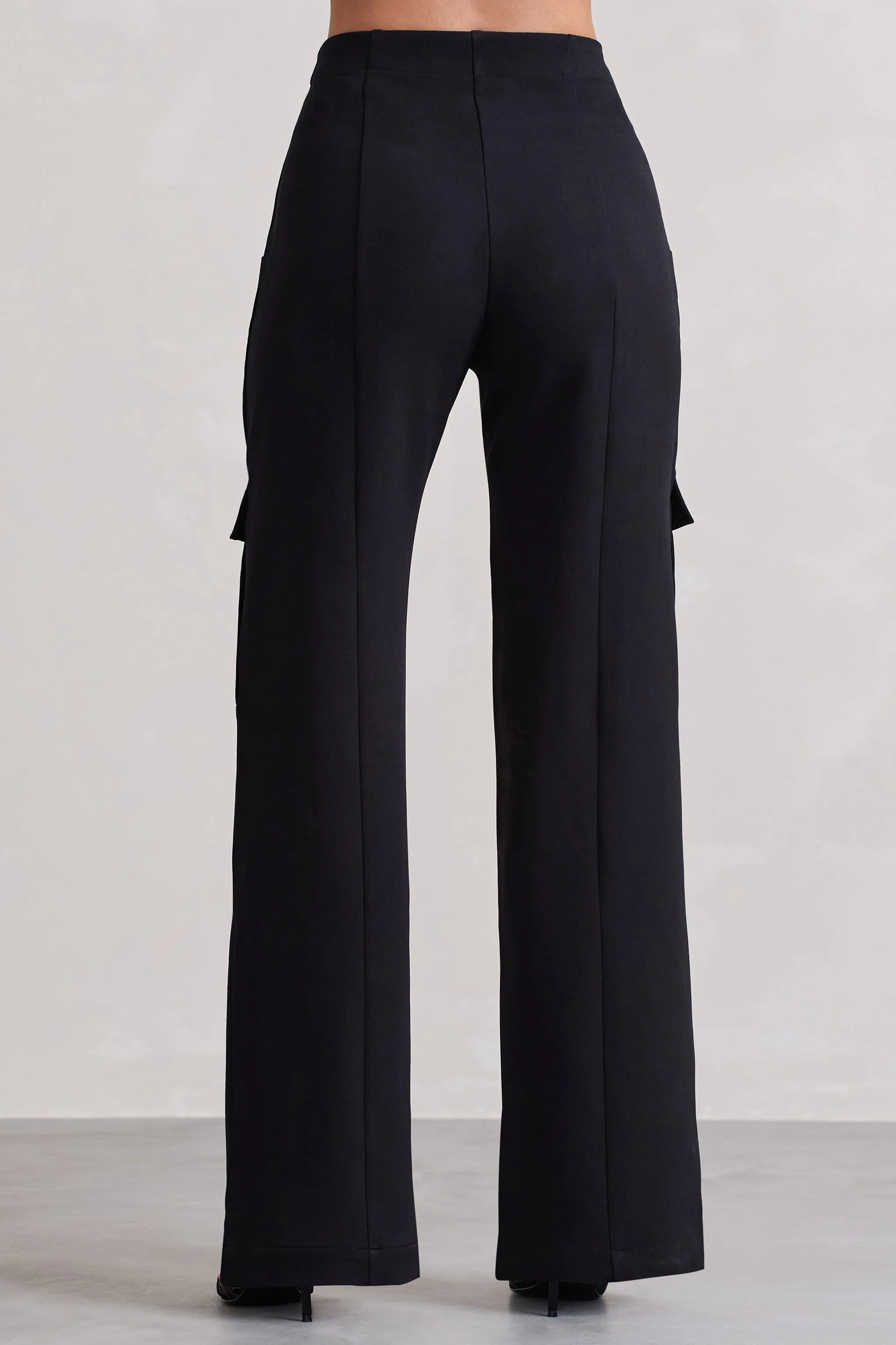 Close Up | Black Wide-Leg Cargo Trousers With Ankle Zips