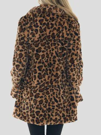 Coats Fashion Leopard Pocket Plush Coat for Women