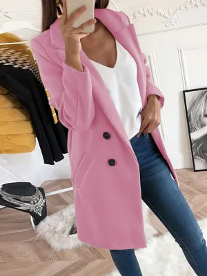 Coats Lapel Mid-Length Double-Breasted Woolen Coat for Women