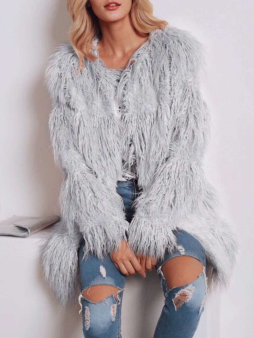 Coats Long Sleeve Mid-Length Fur Coat for Women