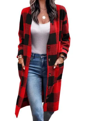 Coats Plaid Single Breasted Pocket Coat for Women