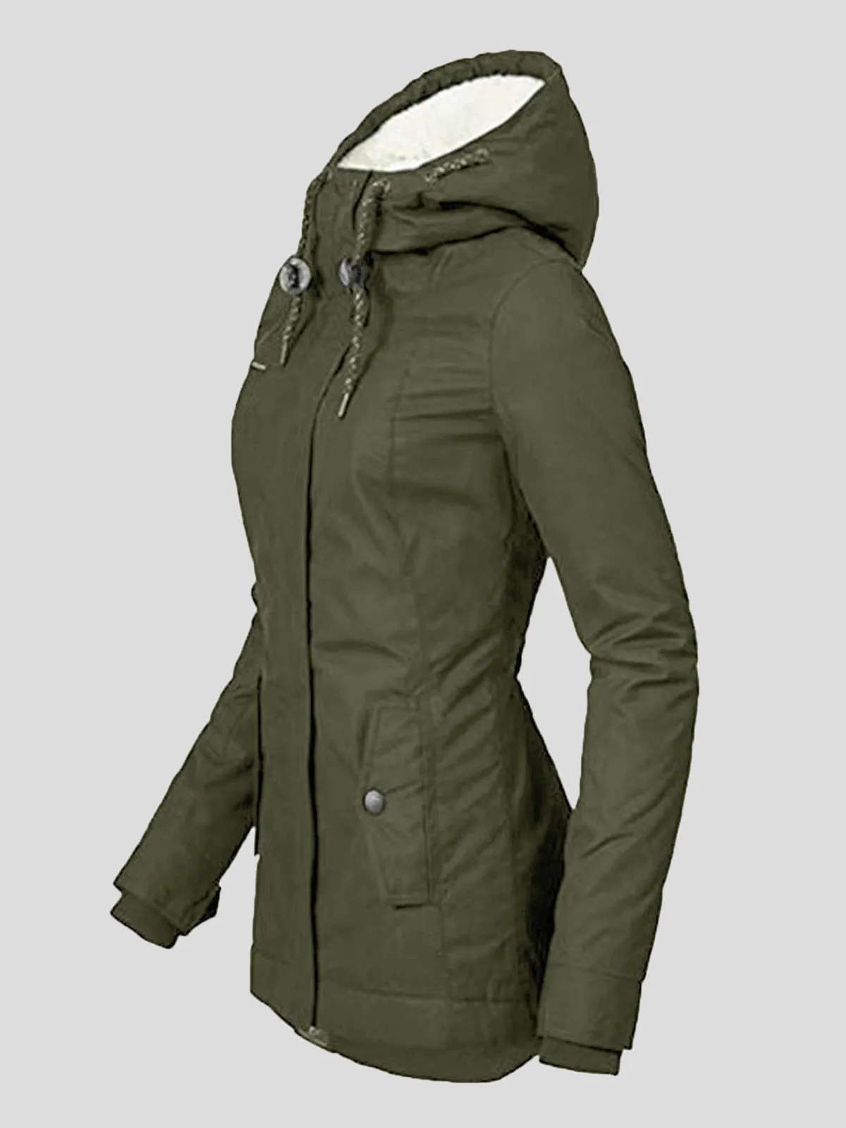 Coats Plush Padded Zipper Pocket Hooded Cotton Coat for Women