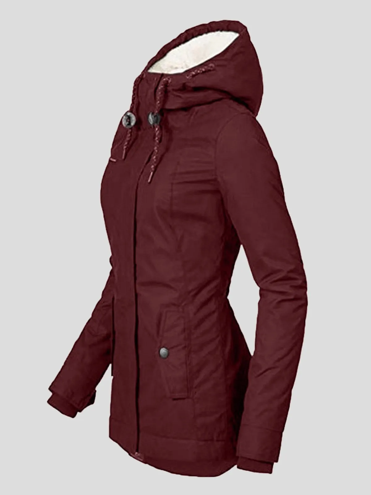 Coats Plush Padded Zipper Pocket Hooded Cotton Coat for Women