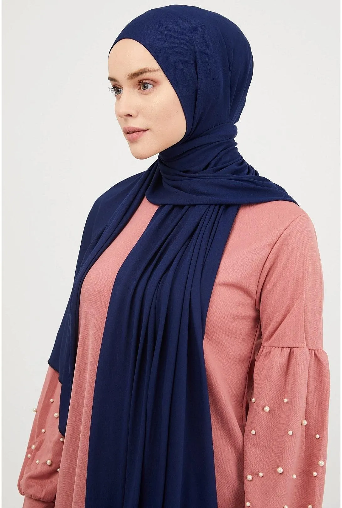 Cotton Combed Hijab Shawl Scarf - Navy Blue