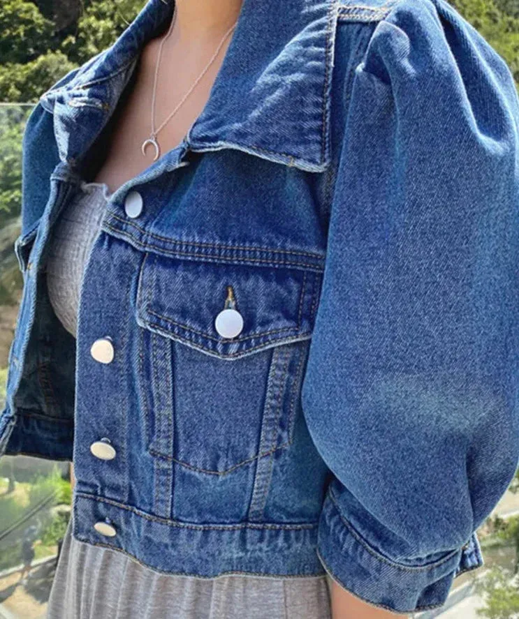 deanwangkt Crop Denim Jacket Women Puff Sleeve Summer Street Korean Fashion Designer Short Blue Jean Coat Ladies Outerwear