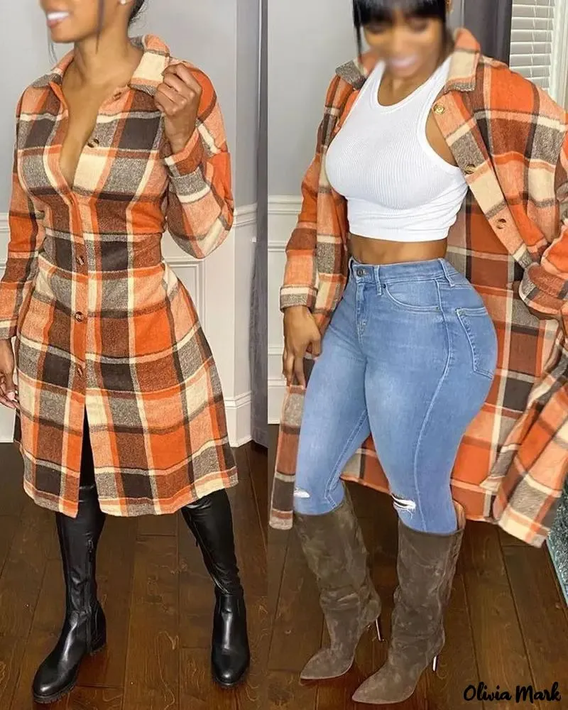 Deanwangkt - Long buttoned jacket in checked flannel