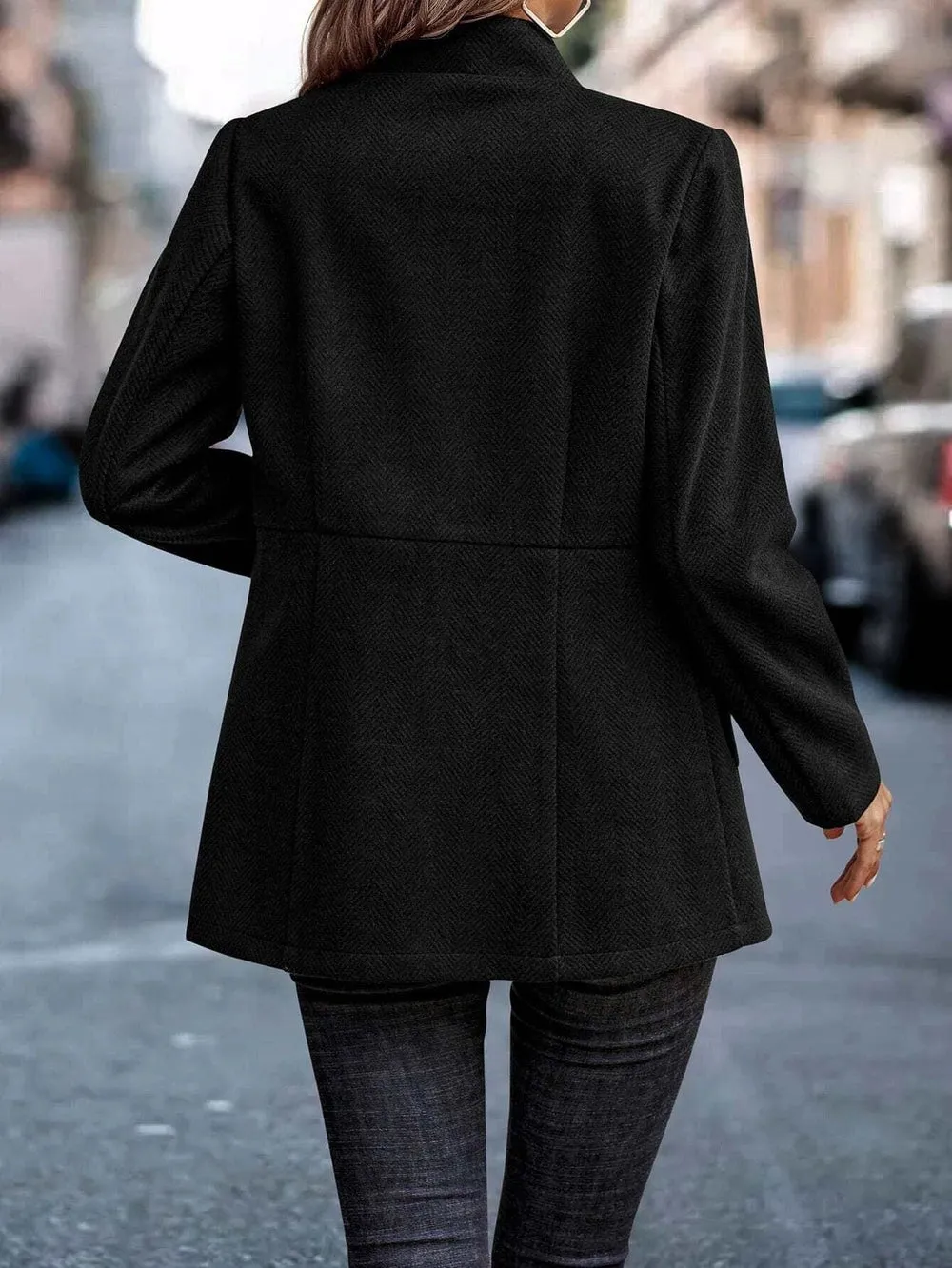 Distinctive Plain Black Long Sleeve Jacket