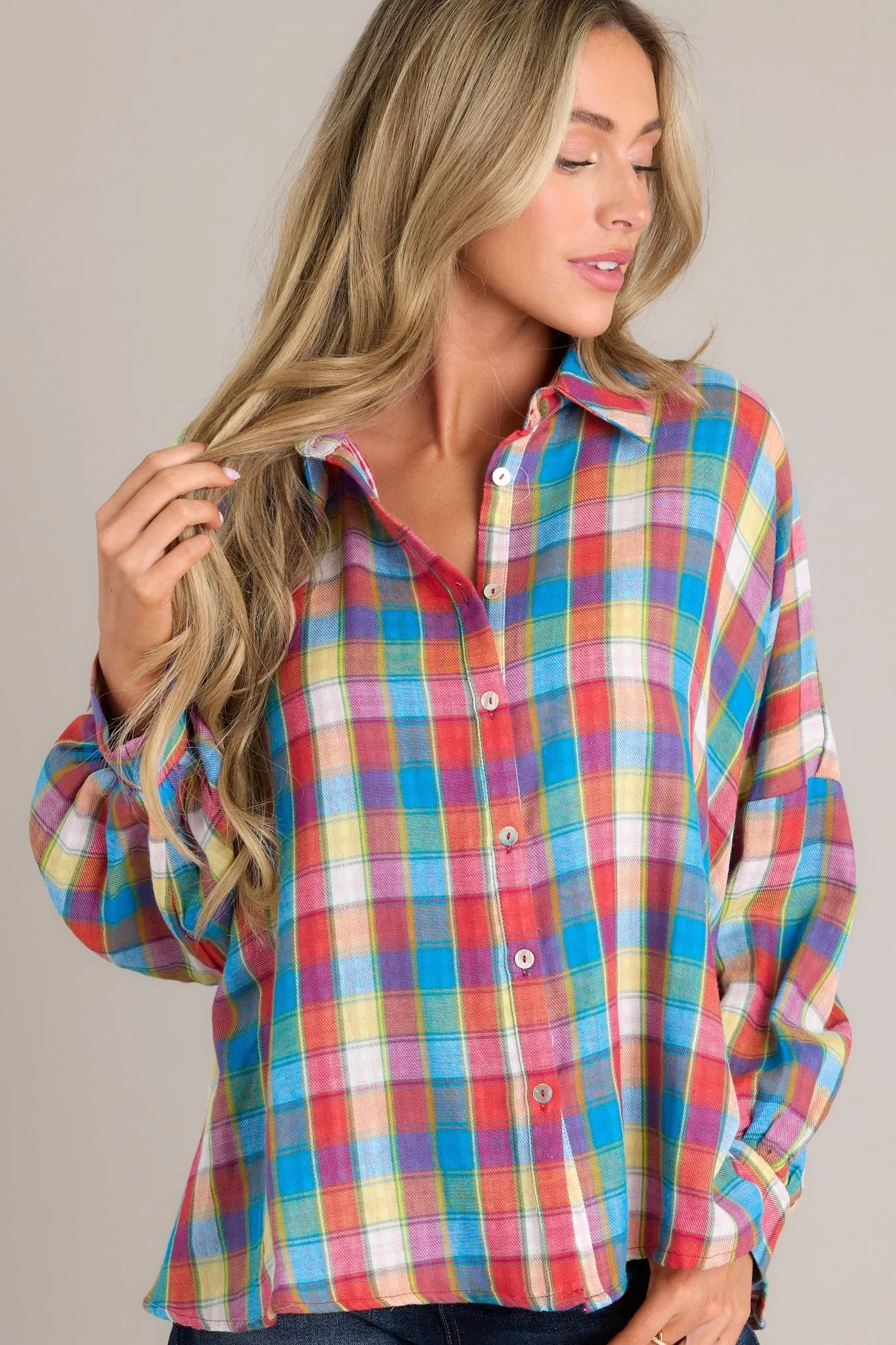 Doesn't Add Up Blue Multi Plaid Top