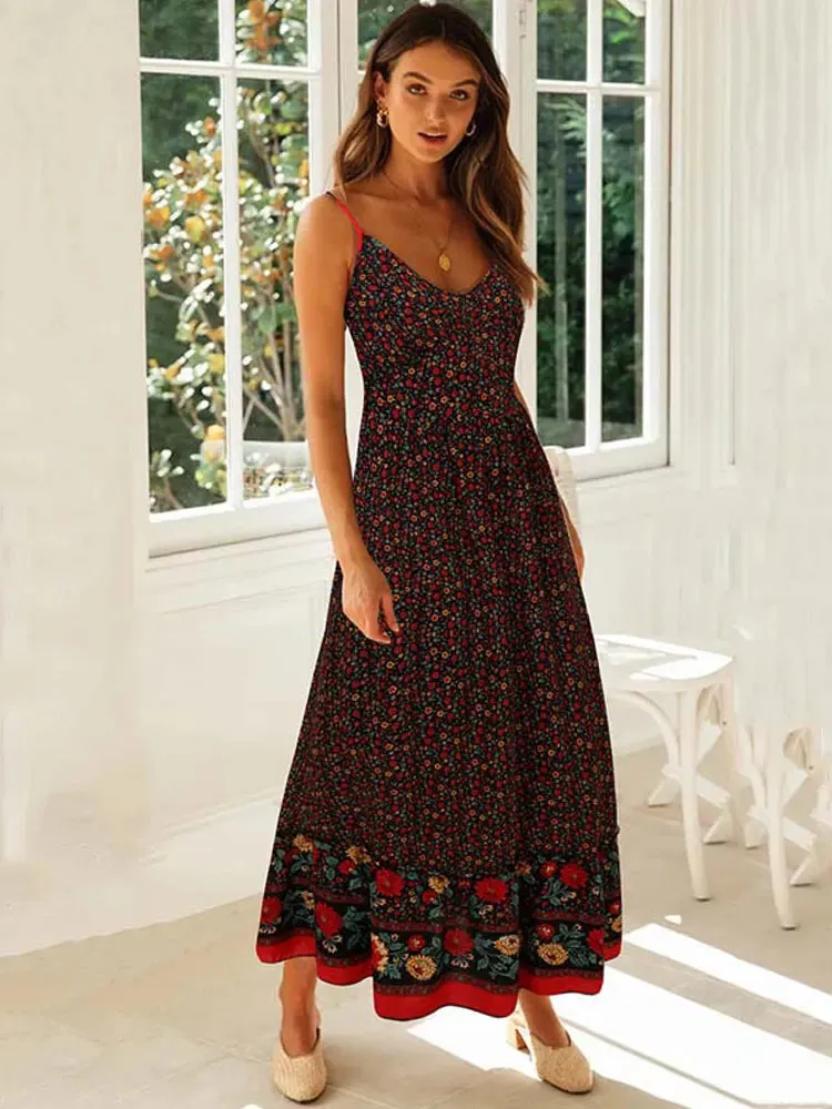 DressBetty - 2024 Bohemian Party Flower Spaghetti Strap Summer Maxi Boho Dress