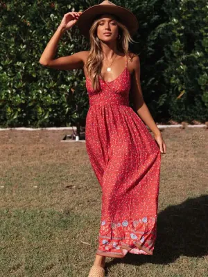 DressBetty - 2024 Bohemian Party Flower Spaghetti Strap Summer Maxi Boho Dress