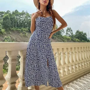 DressBetty - Summer Fashion Bohemian Sleeveless Dress for Women Vintage Sexy Floral Silk Maxi Robe Casual Wedding Guest Long Dresses