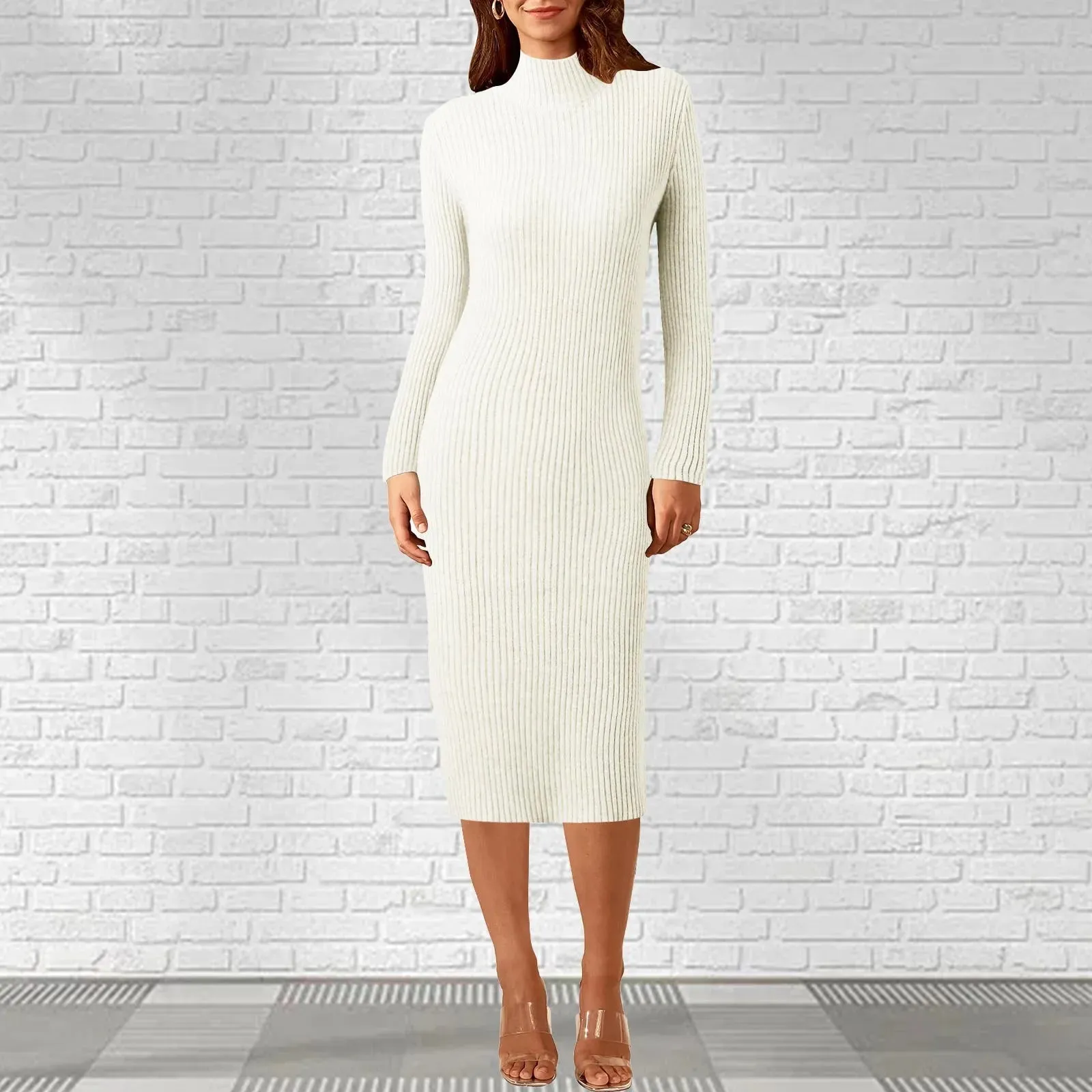 Fashion Sexy Party Knit Style Long Sleeve Turtleneck Winter Maxi Work Wear Office Casual New Dress