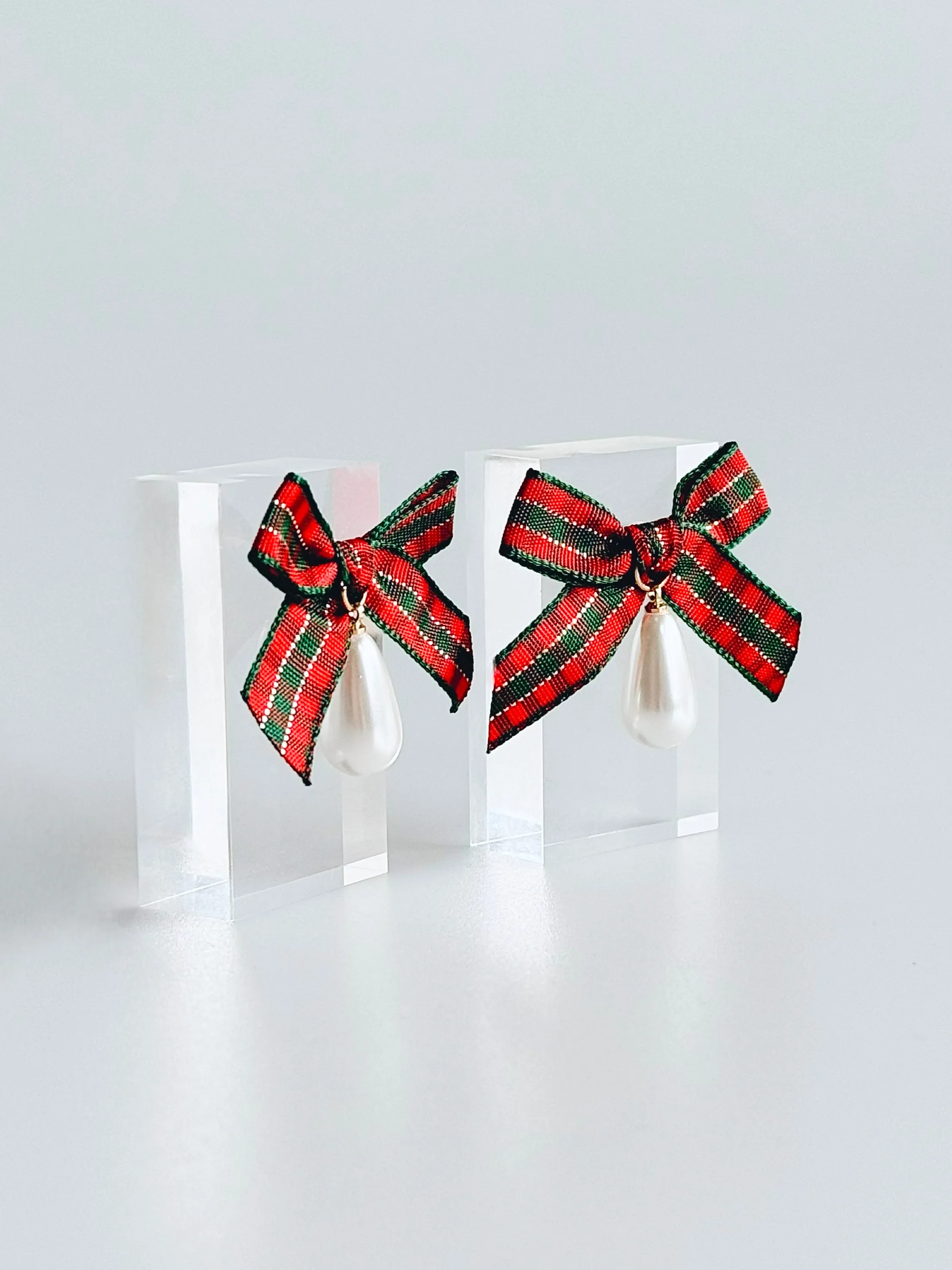 Festive Plaid Bow Earrings