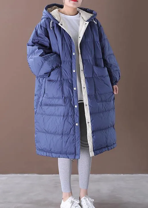 Fine blue goose Down coat plus size clothing snow jackets hooded pockets Luxury Jackets