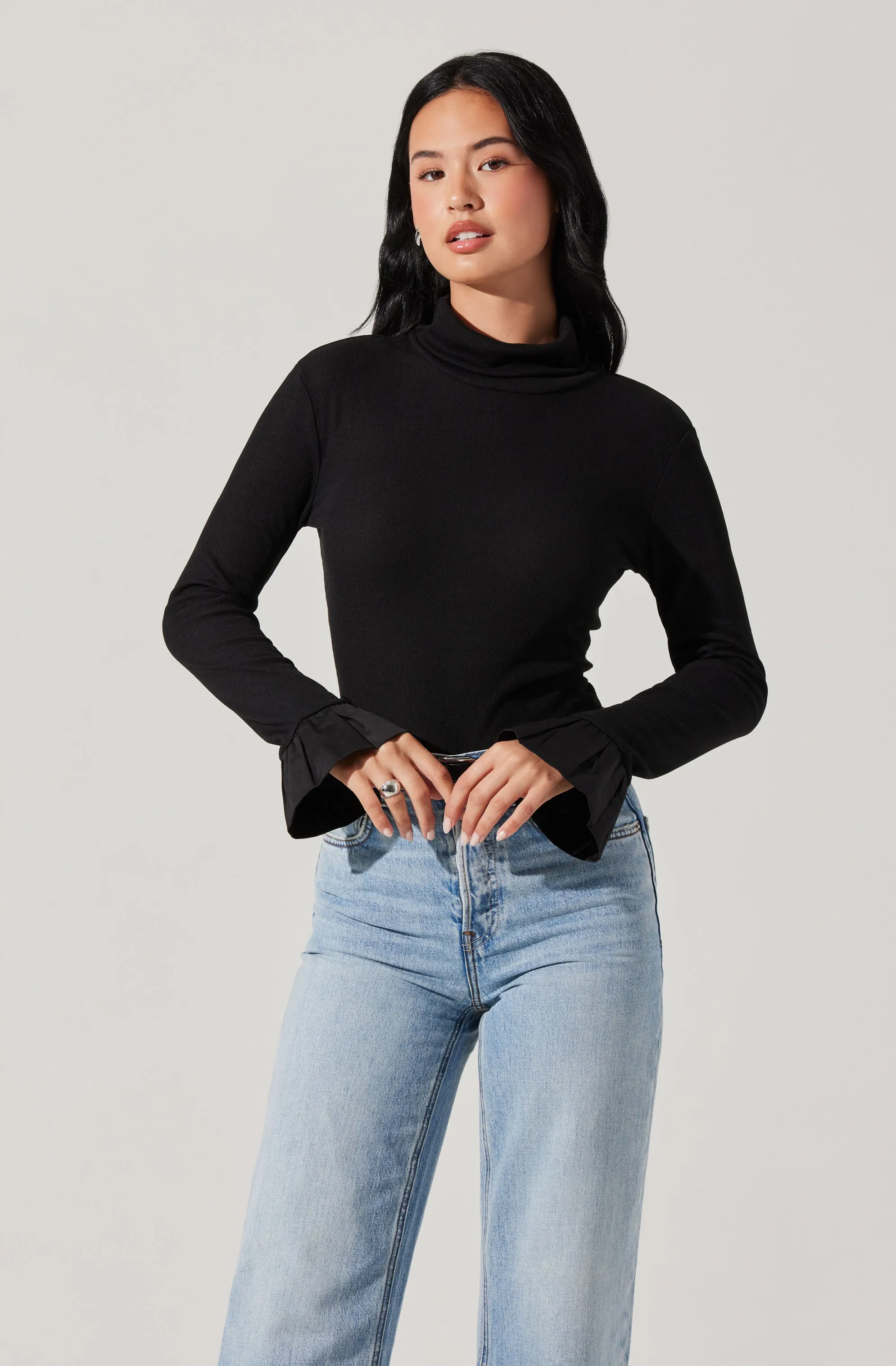 Flare Sleeve Ribbed Turtleneck