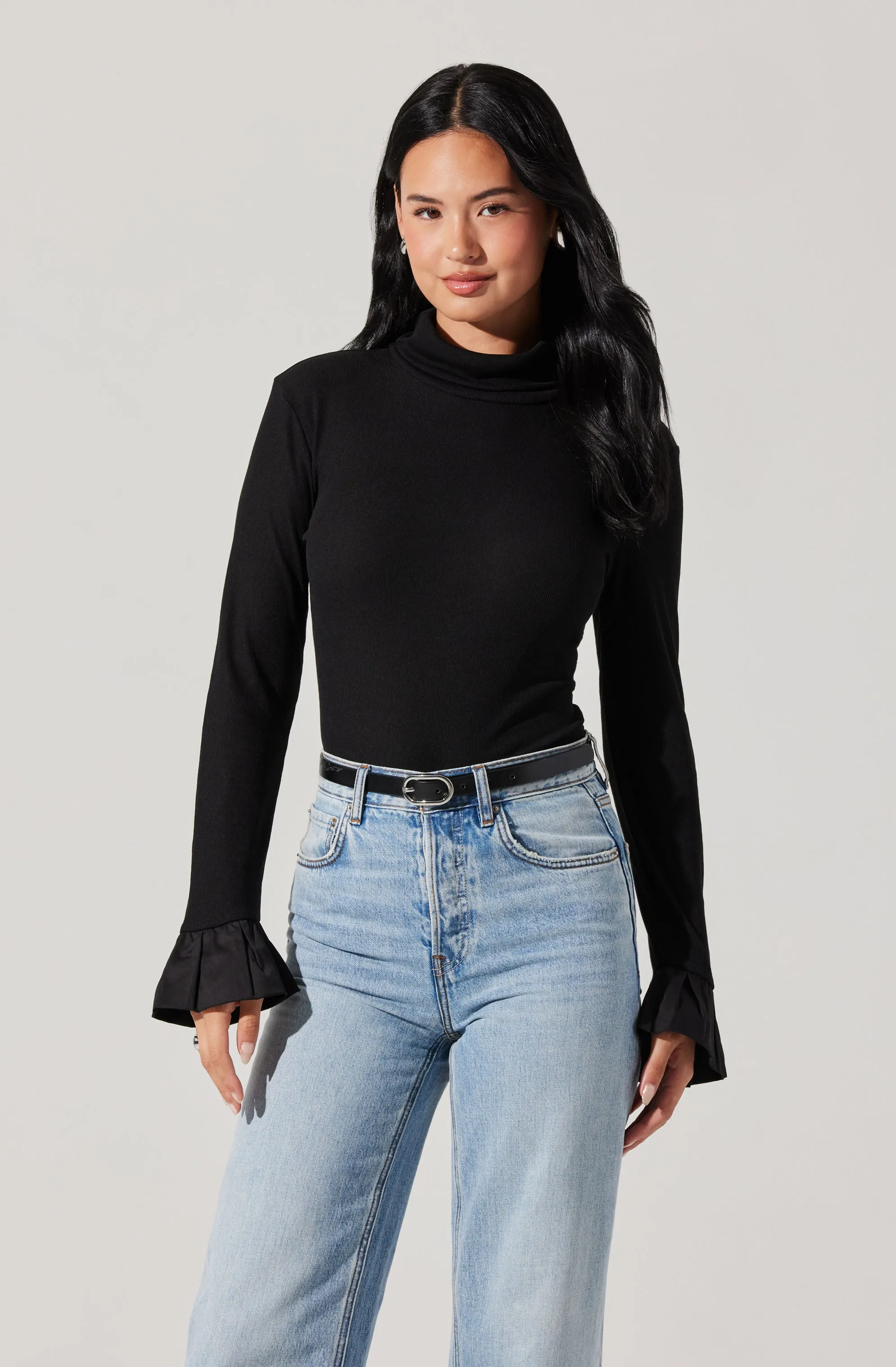 Flare Sleeve Ribbed Turtleneck